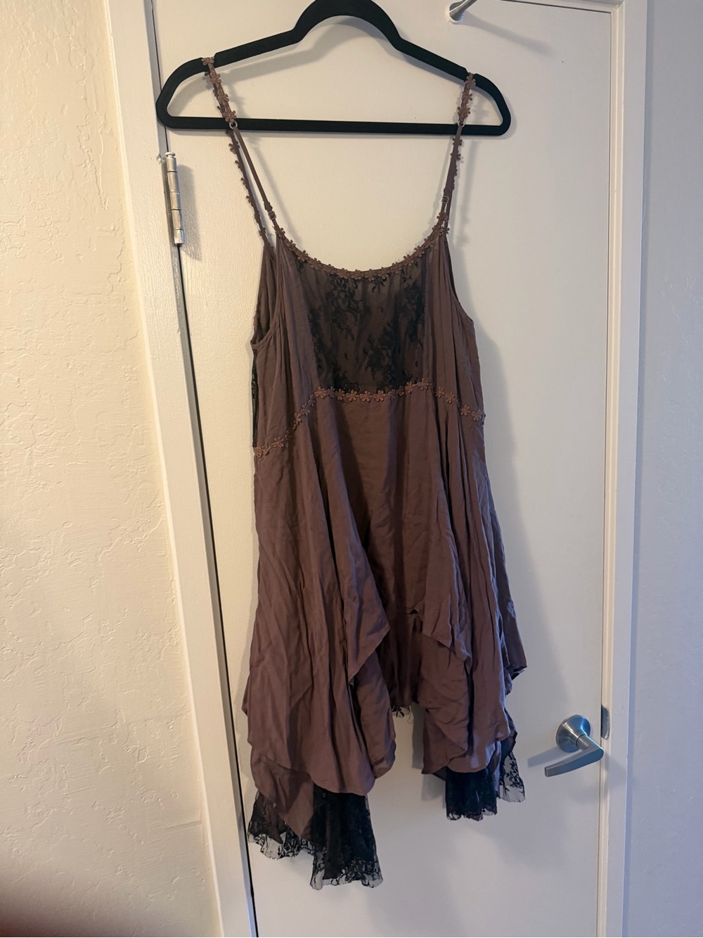 Free People Mauve Handkerchief Hem Slip Dress with Black Lace - Picture 2 of 3